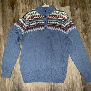 IZOD Holiday Cardigan Sweater Blue Christmas Pattern
